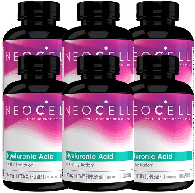 Neocell Hyaluronic Acid Nature's Moisturizer 60 Capsules 네오셀 히알루론산 60정 6병, 6개 - 쿠팡