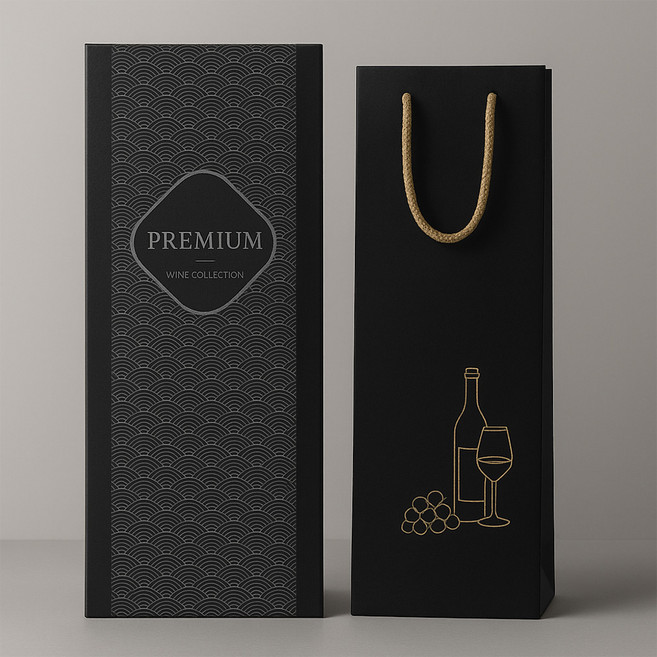 와인케이스 1본입 밀리 3종 액세서리 세트 - 1박스 (12개) + 보틀글라스 와인쇼핑백 블랙 1호 (12매), 24개