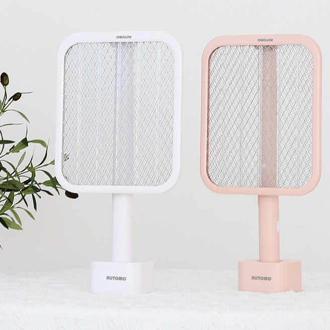 충전식 전기모기채 회전 접이식 전자파리채, 핑크