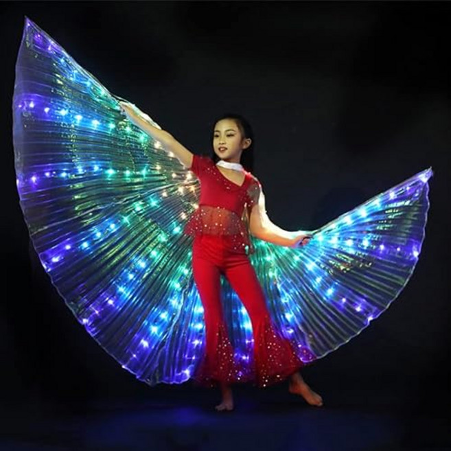 LED 빛나는 댄스 날개 아동 청소년용 화이트 LED 공연 무대 코스튬 Oriental Dance Performance Props 110cm