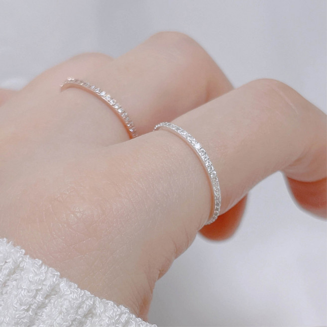 실버925 올 큐빅 가드링 테니스 반지 은 레이어드 링