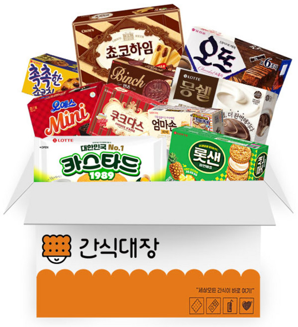 [간식대장] 최고의 사무실 간식세트 오뜨 롯데 샌드 몽쉘크림 카스타드 엄마손파이 빈츠 촉촉한 초코칩 오예스 mini 초코하임 쿠크다스, 1개, 가성비 사무실 간식 A세트 10종