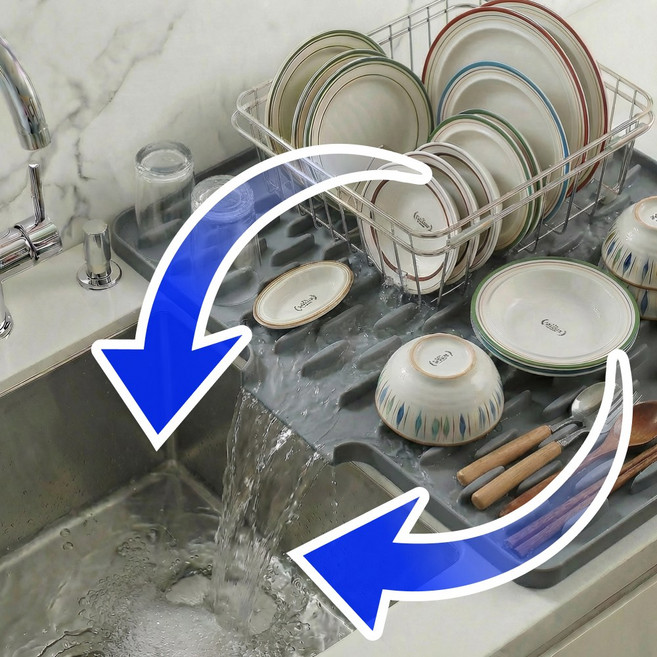 디포아 물빠짐 식기건조 매트 주방 실리콘 매트, 1개, 쿨그레이 특대형, 1단