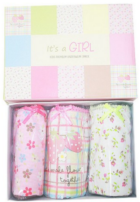 여아용 레이스밴드 삼각팬티 3종세트 밴드503 딸기