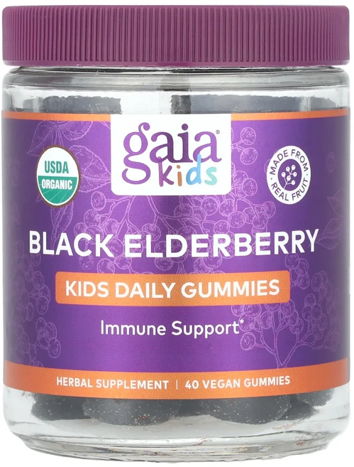 몸관리하세요 겨울입니다 Gaia Herbs 키즈 데일리 구미젤리 블랙 엘더베리 비건 구미젤리 40개 특별관리진행 - 쿠팡