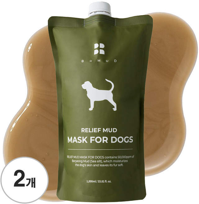 비알머드 릴리프 보령 머드 마스크 포 도그스 저자극 홈케어 강아지 머드팩 애견 미용팩, 1L, 2개