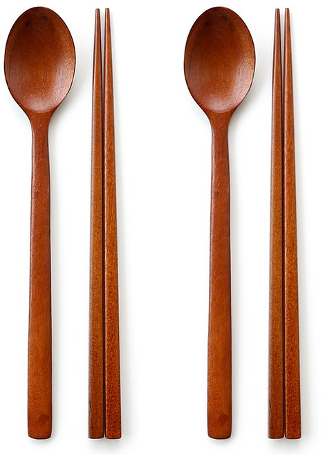 디온 대추나무 천연옻칠 한식 혼밥 캠핑 우드 수저 세트, 2세트, 숟가락1개+젓가락1쌍