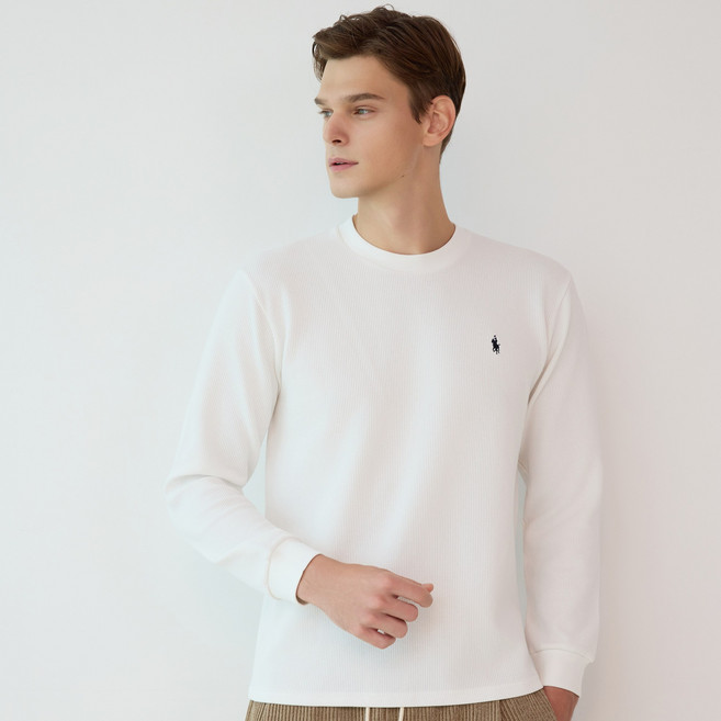 라파클럽 남성 라운드넥 와플 스탠다드 긴팔 티셔츠