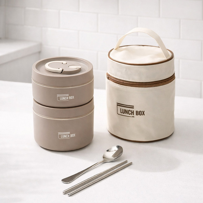 ROYAI ONE 304스텐 도시락통 전자레인지 도시락, 1세트, 카키 2단