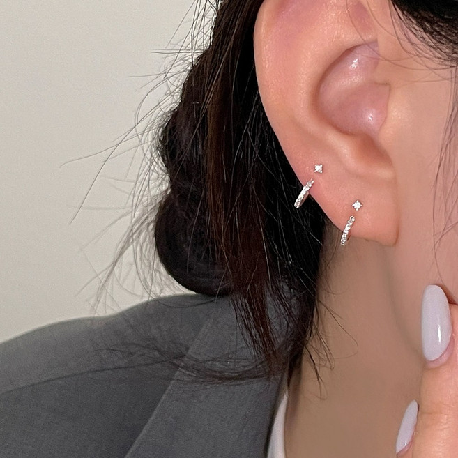 아르니 알러지방지 925실버 은침 투웨이 미니 큐빅 귀걸이 한쌍 여성 데일리 심플 귀걸이 E002