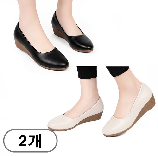 차쿠 1+1 여성 통굽 웨지 힐 메리제인 웨지힐 펌프스