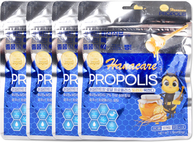 해호 해호 페퍼민트 로얄 프로폴리스 도라지 목캔디 12정, 50g, 4개