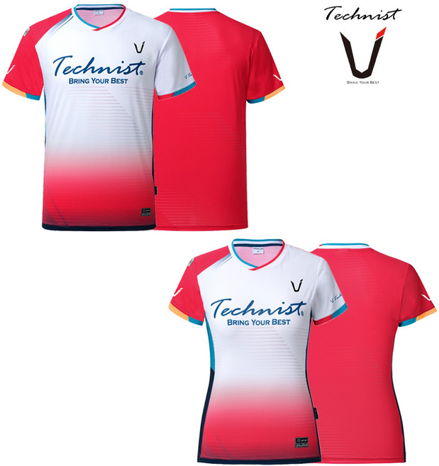 테크니스트 배드민턴 티셔츠 반팔 상의 화이트 라즈베리 TNT65112 남성 여성 경기복