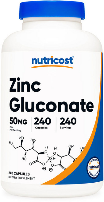 뉴트리코스트 징크 아연 글루코네이트 240 캡슐 1병 1서빙 50mg 240회분 Zinc Gluconate Capsules [50 MG] [240 CAPS], 240정, 1개