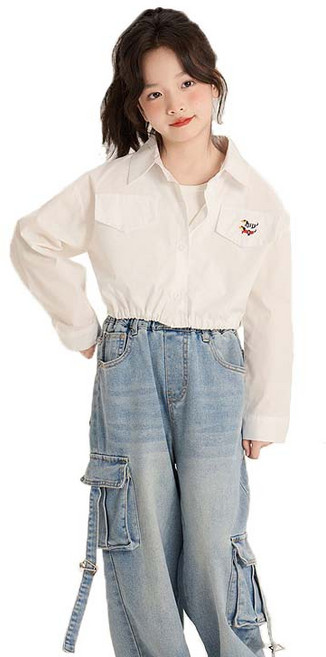 루비키즈 봄 가을 간절기 아동 주니어 여아 크롭 카라 셔츠 B161