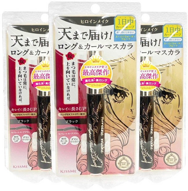 키스미 히로인메이크 롱 업 마스카라 슈퍼 워터프루프 6g, 3개, 블랙