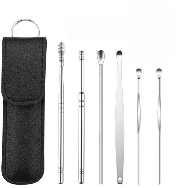 스테인레스 스틸 파기 청소 가죽 숟가락 특종 관리 건강 따기 양방향 도구 6PC 나선형 커버 세트, 10 7-BK, 1개
