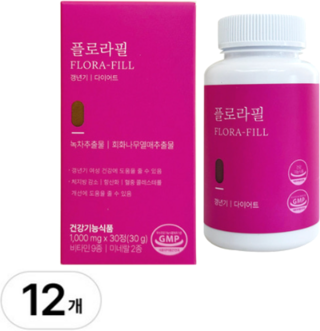 [정품] 플로라필 갱년기 다이어트 소포리코사이드 카테킨함유 HACCP인증, 12박스, 30정