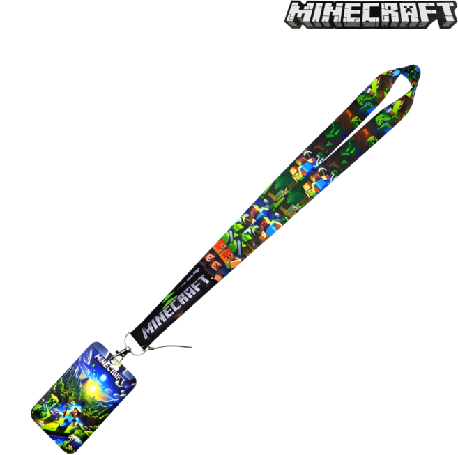 모아컴퍼니 마인크래프트 핸드폰 스트랩 목걸이줄 교통 버스 카드 케이스 홀더, 1개, 그린 줄+카드홀더