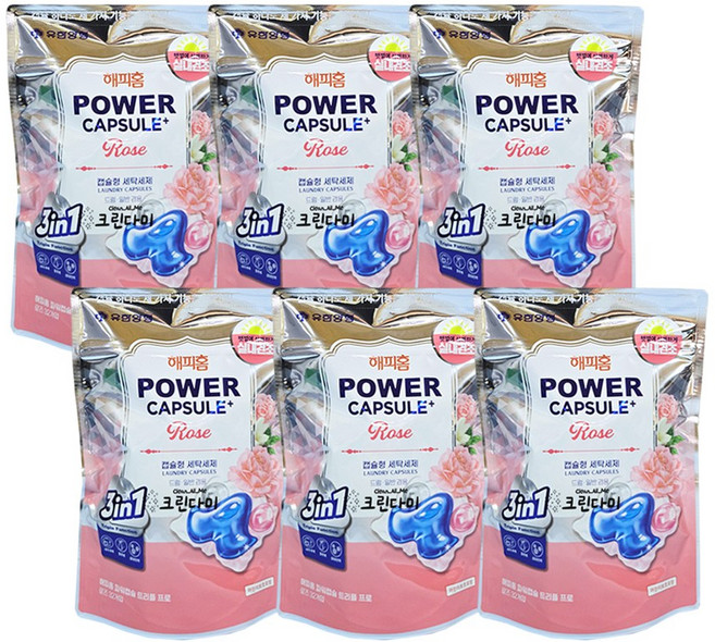 해피홈 파워캡슐 트리플프로 캡슐형 세탁세제 로즈, 32개입, 6개