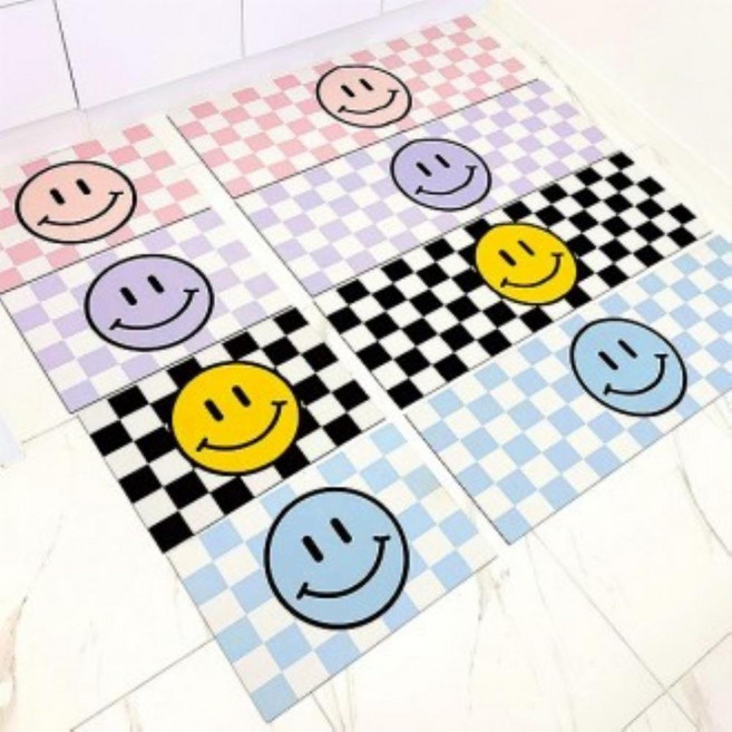 키친매트 논슬립매트 싱크대러그 주방바닥재, 체커보드 스마일 규조토발매트(세트)