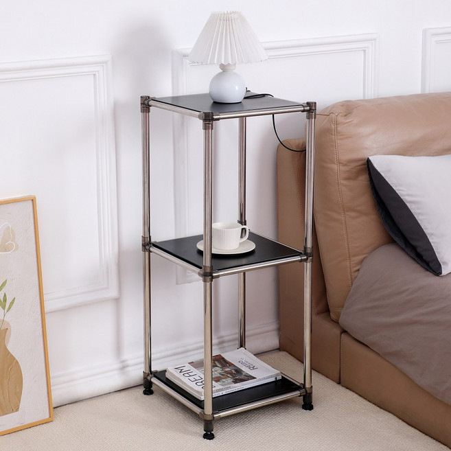 홈치치 모듈 가구 스텐레스 선반 3단, 블랙3단