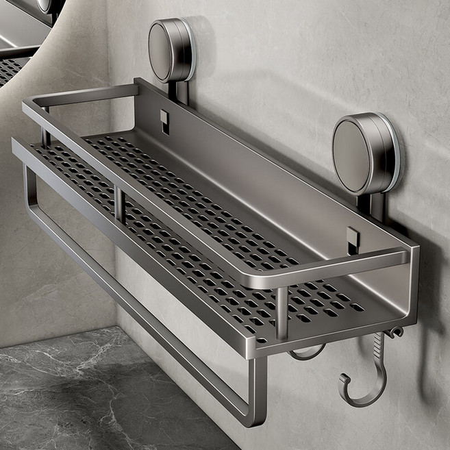 일상채움 강력 2중 흡착식 탄소강 욕실 선반 거치대, 수건 걸이형