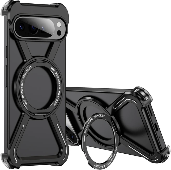 구글 픽셀 9/9 프로 8 XL 폴드용 메탈 마그네틱 범퍼 케이스 합금 360 ° 회전 브래킷 자석 보호 커버, 02 Black, 02 For Pixel 9 Pro XL