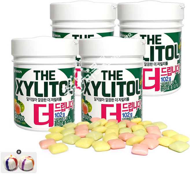 오리온 자일리톨 102g 3가지맛(펌프통) x 4통+자색옥춘사탕 20g 세트, 1세트, 408g
