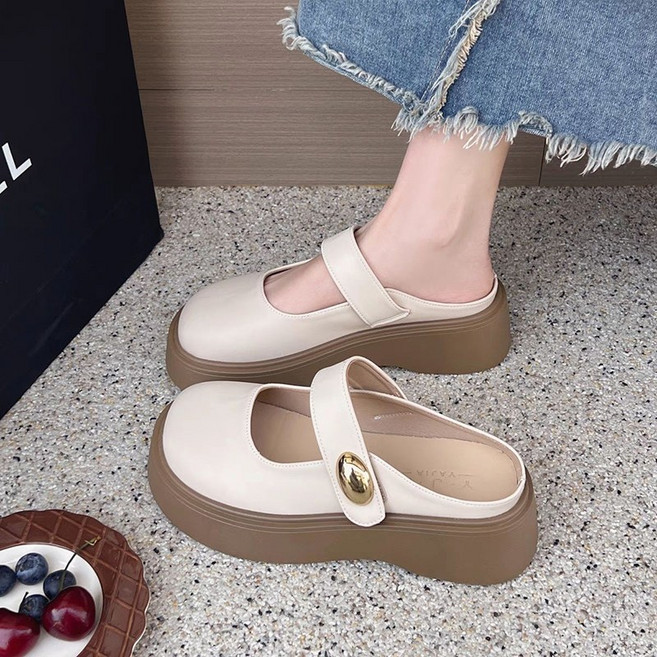 Neirny 여성 블로퍼 봄 가을 빈티지 통굽 세미 슬리퍼 아웃도어 키높이 뮬러 슬립온 슈즈