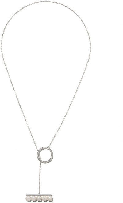 타사키 밸런스 18K 화이트 골드 디바인 펄 파베 세팅 다이아몬드 펜던트 네크리스