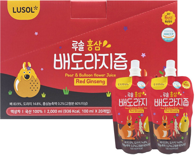 루솔 홍삼배도라지즙, 100ml, 20개
