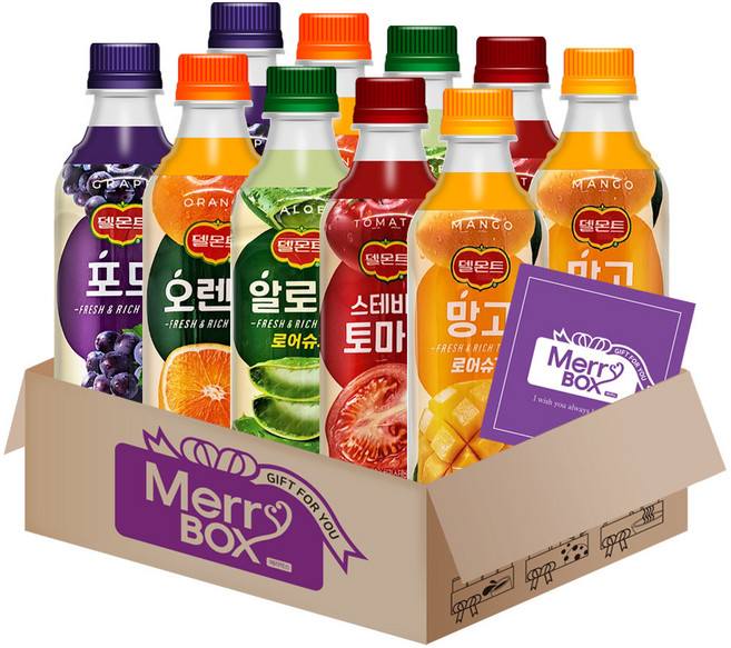 델몬트 드링크 페트음료 세트{오렌지2+포도2+망고2+토마토2+알로에2}+메세지카드, 1세트, 400ml