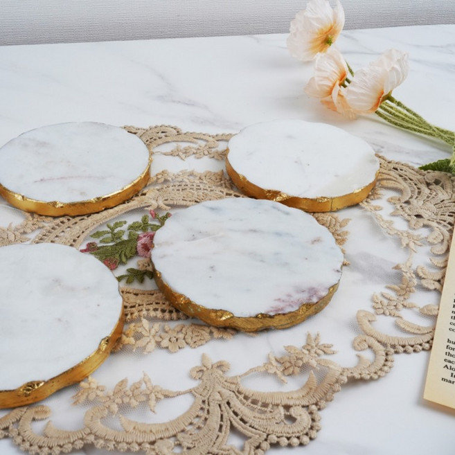 슈가부 아그라 컵 코스터 받침 천연 대리석 마블 4p 세트, 아그라-B