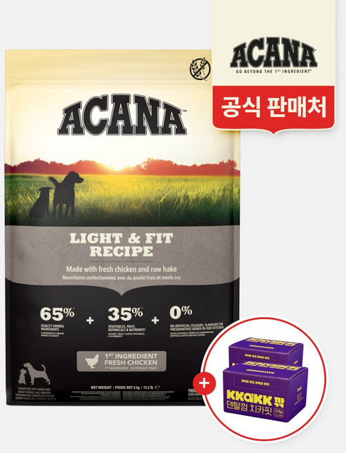 아카나 라이트 앤 피트 6kg+깎 치카핏 덴탈껌 30개입X2개, 1개, 6kg, 닭