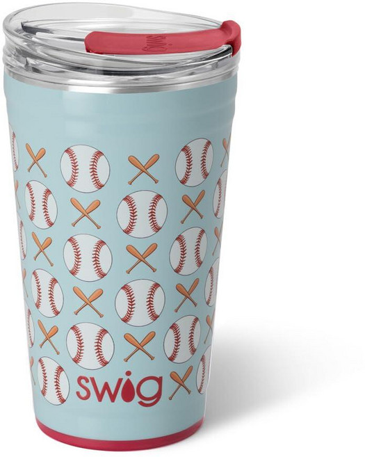 Swig Life 710ml(24온스) 파티 컵 EZ 슬라이더 뚜껑이 있는 쌓을 수 있는 단열 여행용 커피 텀블러 컵 홀더 친화적 스테인리스 스틸 709.8ml(24온스), HOME RUN