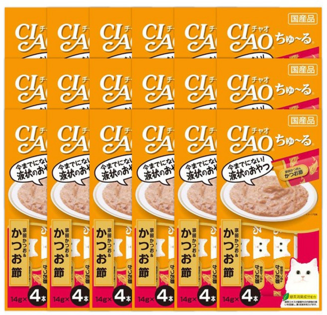 이나바 차오 츄르 고양이 간식, 혼합맛(가다랑어/가다랑어포), 18개, 56g