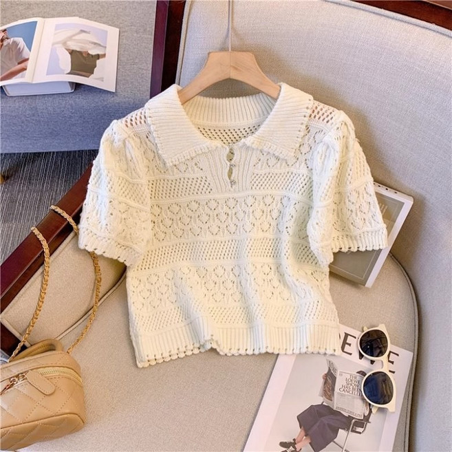 아이엠몽 여성 크롭 카라 반팔 티셔츠