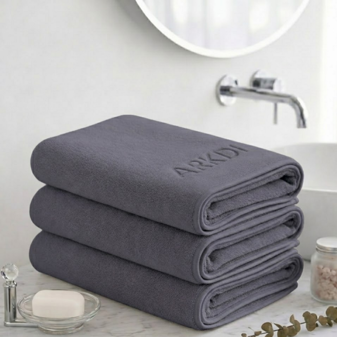 아크디 먼지없는 고급 바스타월 대형, 다크그레이, 2개