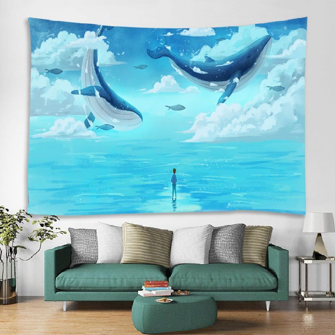 패브릭포스터 핑크 블루 고래 바다 동물 일러스트 천 가리개커튼 소형 대형 특대형 16종, 12