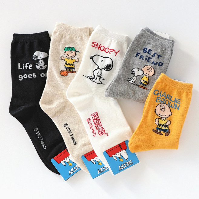 미모양 여성 스누피 캐릭터 양말 귀여운 패션양말 5켤레 세트