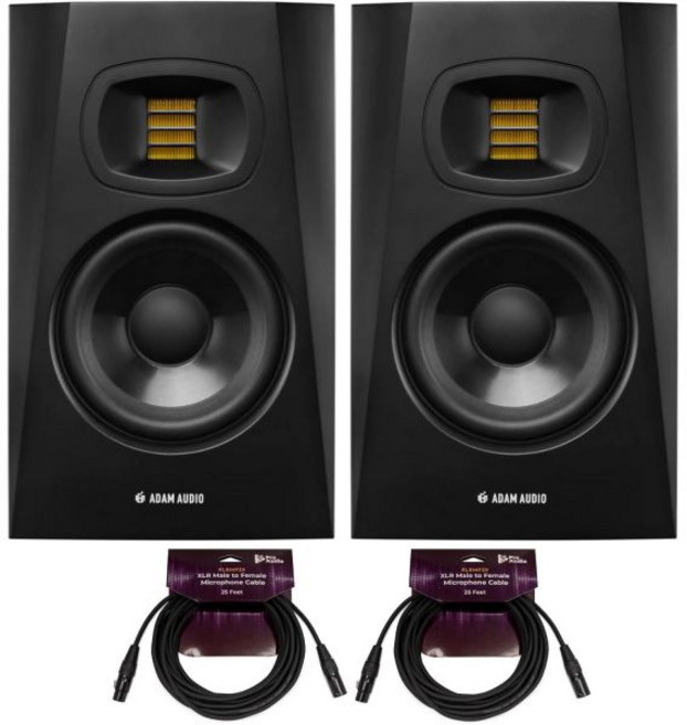 Adam Audio Professional T 시리즈 T5V 5인치 70W 2웨이 액티브 니어필드 모니터 2개 10피트 XLR 수 암 마이크 케이블 포함 2053947, 아담 오디오 프로페셔널 T 시리즈 T5V 5인치 70W