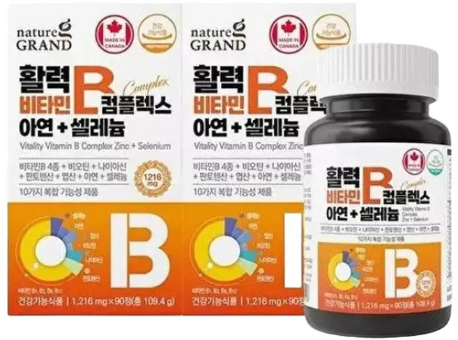 네이처그랜드 고함량 활력 비타민B 컴플렉스 아연 셀레늄 1216mg 90정 2박스 6개월분, 네이처그랜드 활력 고함량 비타민B 아연 셀레늄 2박스, 1개