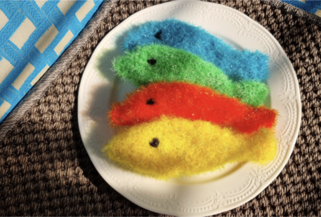 설거지하는 물고기 2겹 아크릴 수세미 [비비드 세트], 1세트, 4개입