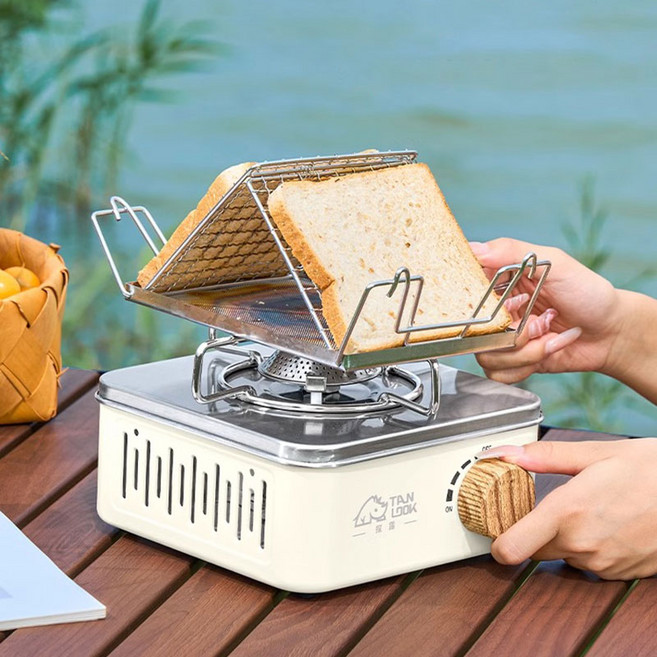 [커머릭스] TANLOOK 휴대용 캠핑 가스버너 야외 미니 가스렌지, 1개, 크림화이트(수납가방포함)