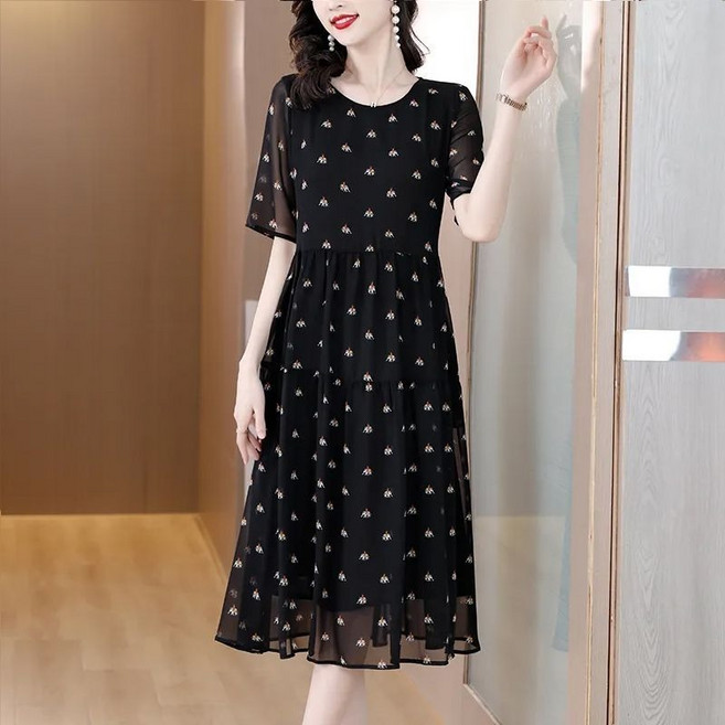 COSYEVNO 여성 봄여름 반팔 쉬폰 플로럴 롱 원피스 캐주얼 우아한 스타일 BCXmq-10