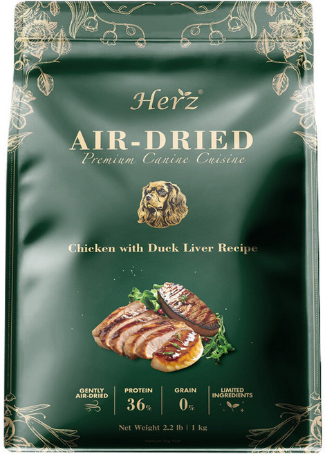 Herz赫緻 美饌低溫風乾犬糧 454g/1kg 狗飼料 超高適口性 挑嘴狗 犬糧, 1個, 嫩雞佐頂級鴨肝,1KG