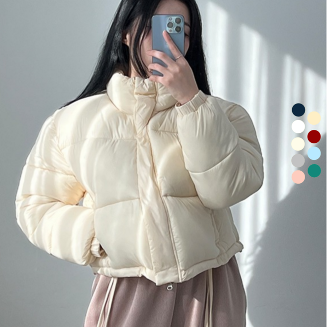 [루엘라]여성 파스텔 글로시 크롭 숏패딩