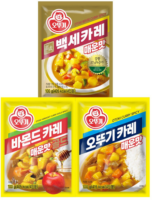 오뚜기 분말카레 매운맛 3종 3개씩(오뚜기카레+바몬드카레골드+백세카레), 1세트, 900g
