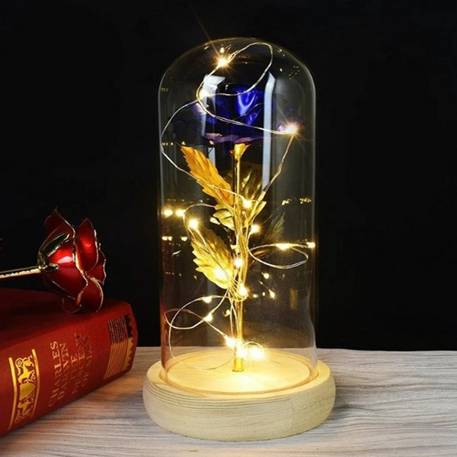 황금장미 카네이션 LED 무드등 유리돔 금장미 꽃 플라워 무드등 조명 2203_EA